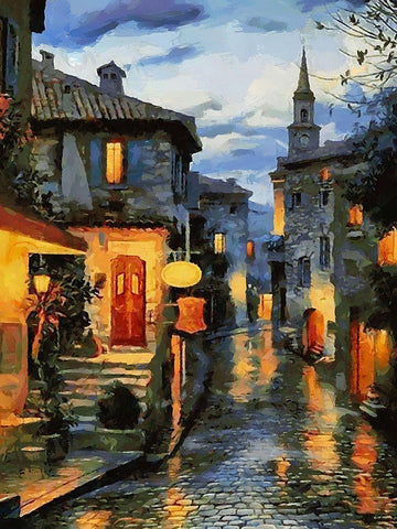 Old Town with the Lights I Black Ornate Wood Framed Art Print with Double Matting by Medeiros, Celito