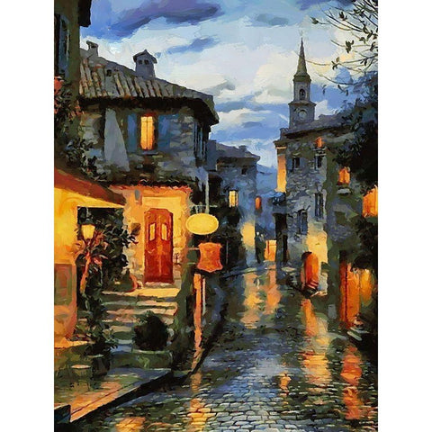 Old Town with the Lights I White Modern Wood Framed Art Print by Medeiros, Celito