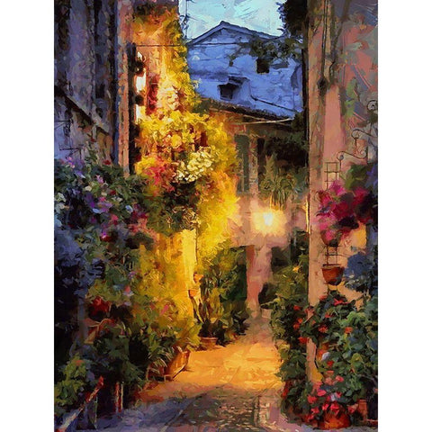 Old Town with the Lights II Gold Ornate Wood Framed Art Print with Double Matting by Medeiros, Celito