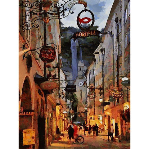 Old Town with the Lights III White Modern Wood Framed Art Print by Medeiros, Celito