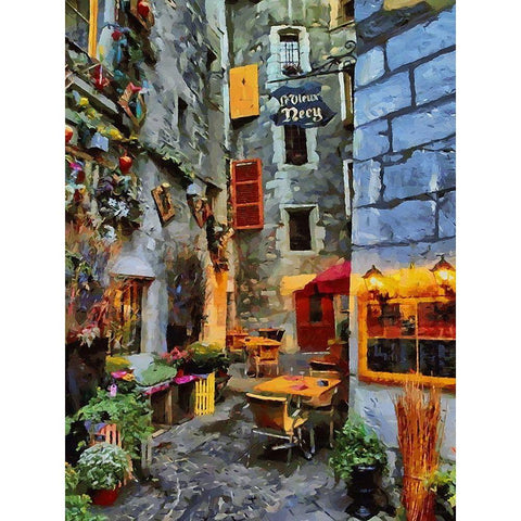 Old Town with the Lights IV Black Modern Wood Framed Art Print with Double Matting by Medeiros, Celito