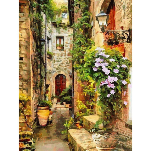 Old Town Flowers Gold Ornate Wood Framed Art Print with Double Matting by Medeiros, Celito