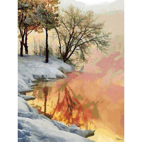 Snow Pond in Winter I White Modern Wood Framed Art Print by Medeiros, Celito