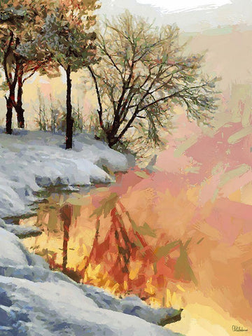 Snow Pond in Winter I White Modern Wood Framed Art Print with Double Matting by Medeiros, Celito