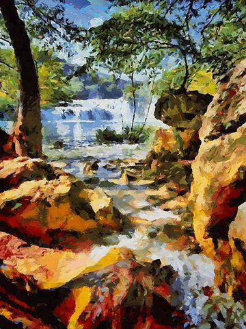 Watterfall with Rocks White Modern Wood Framed Art Print with Double Matting by Medeiros, Celito