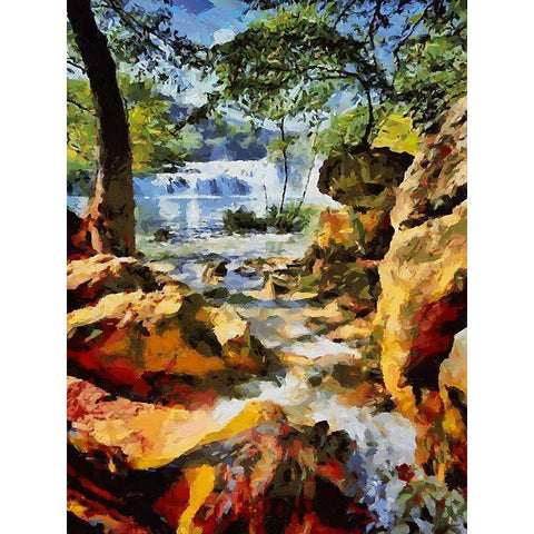Watterfall with Rocks Gold Ornate Wood Framed Art Print with Double Matting by Medeiros, Celito
