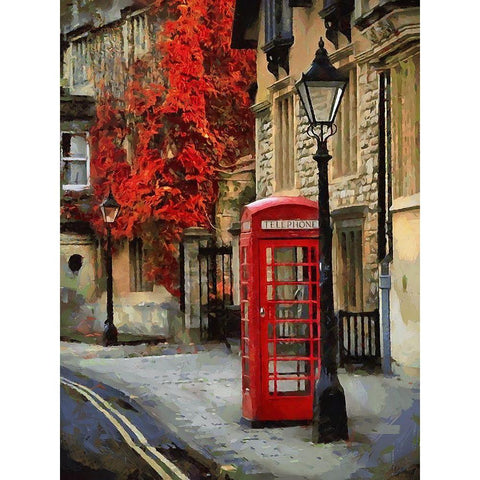 Phone Booth in London White Modern Wood Framed Art Print by Medeiros, Celito