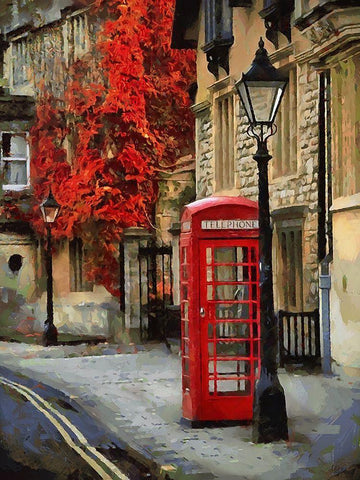 Phone Booth in London White Modern Wood Framed Art Print with Double Matting by Medeiros, Celito