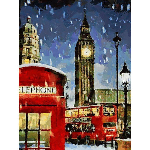 London in Red White Modern Wood Framed Art Print by Medeiros, Celito