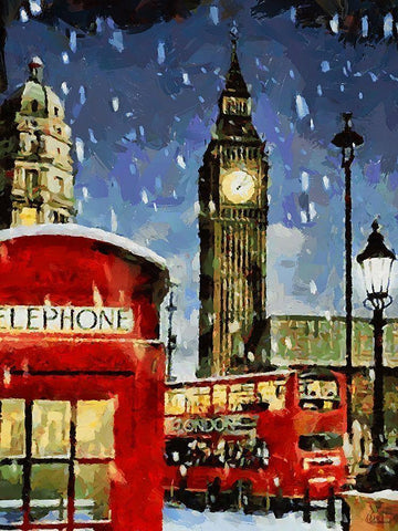 London in Red White Modern Wood Framed Art Print with Double Matting by Medeiros, Celito