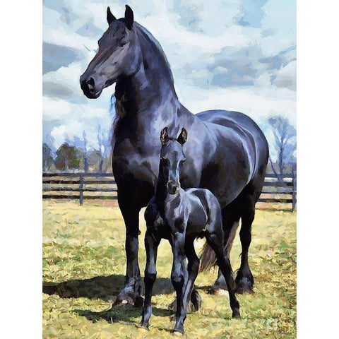 Mare with Foal Gold Ornate Wood Framed Art Print with Double Matting by Medeiros, Celito