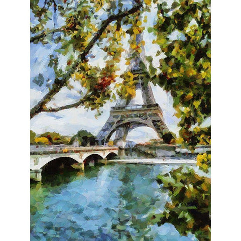 Eifell Tower view from the Lake White Modern Wood Framed Art Print by Medeiros, Celito