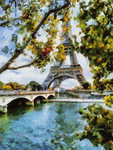 Eifell Tower view from the Lake Black Ornate Wood Framed Art Print with Double Matting by Medeiros, Celito