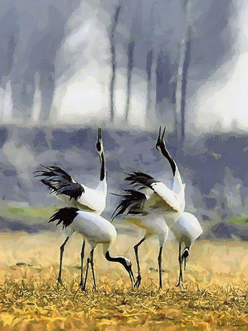 Storks White Modern Wood Framed Art Print with Double Matting by Medeiros, Celito