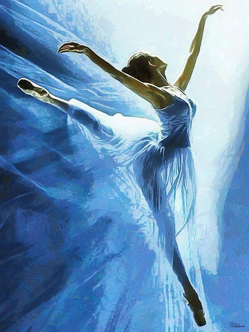 Ballet Dancer in blue White Modern Wood Framed Art Print with Double Matting by Medeiros, Celito