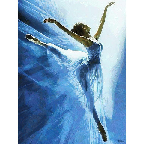 Ballet Dancer in blue Black Modern Wood Framed Art Print by Medeiros, Celito