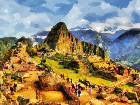 Machu Picchu White Modern Wood Framed Art Print with Double Matting by Medeiros, Celito