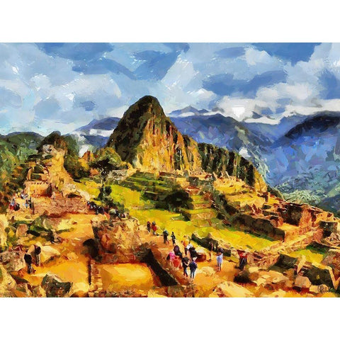 Machu Picchu Gold Ornate Wood Framed Art Print with Double Matting by Medeiros, Celito
