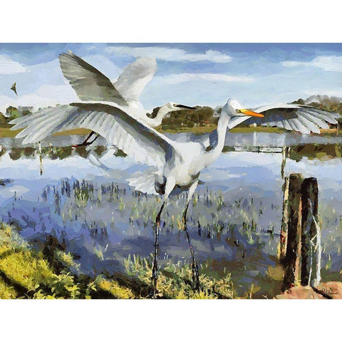 Storks on the Lake I Gold Ornate Wood Framed Art Print with Double Matting by Medeiros, Celito