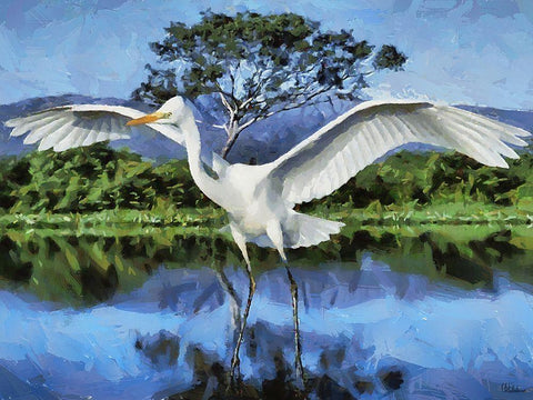 Storks on the Lake II Black Ornate Wood Framed Art Print with Double Matting by Medeiros, Celito