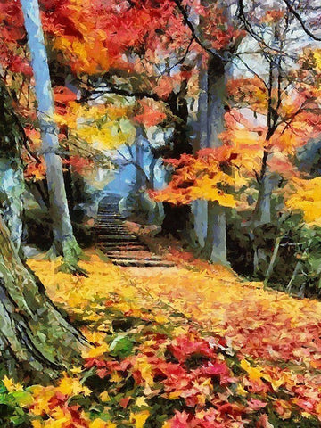 Autumn Way I Black Ornate Wood Framed Art Print with Double Matting by Medeiros, Celito