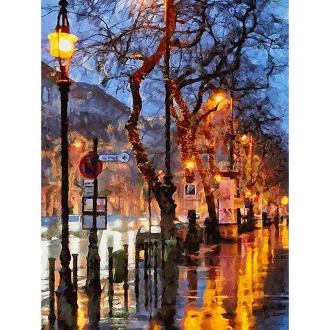 Street with Lamps White Modern Wood Framed Art Print by Medeiros, Celito