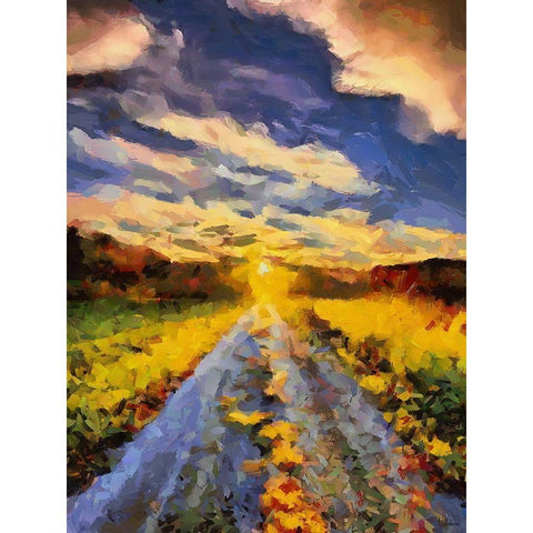 Sunset Road White Modern Wood Framed Art Print by Medeiros, Celito