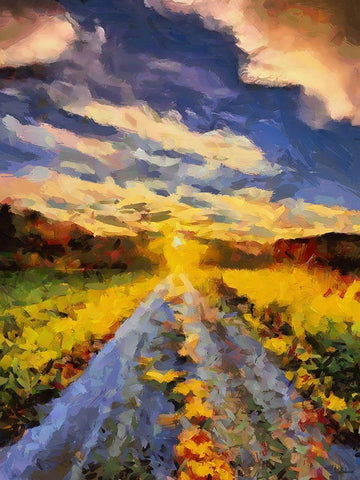 Sunset Road White Modern Wood Framed Art Print with Double Matting by Medeiros, Celito