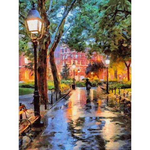 Evening in the Park Gold Ornate Wood Framed Art Print with Double Matting by Medeiros, Celito