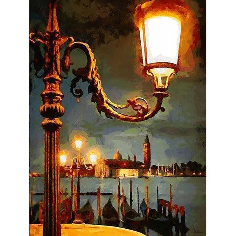 Venice in the Night White Modern Wood Framed Art Print by Medeiros, Celito