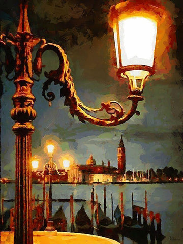 Venice in the Night White Modern Wood Framed Art Print with Double Matting by Medeiros, Celito