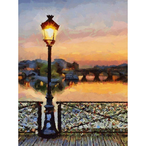 Bridge View with Lamp Black Modern Wood Framed Art Print with Double Matting by Medeiros, Celito