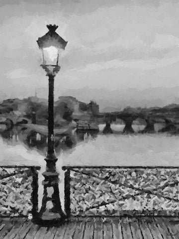 Bridge BW White Modern Wood Framed Art Print with Double Matting by Medeiros, Celito