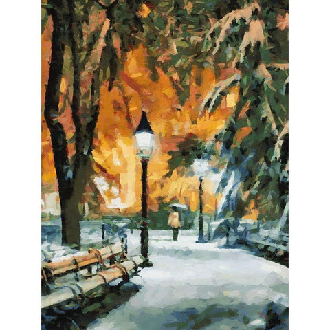 Park Path in Winter White Modern Wood Framed Art Print by Medeiros, Celito