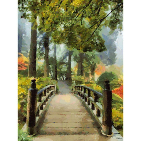 Wooden Bridge in the Park White Modern Wood Framed Art Print by Medeiros, Celito
