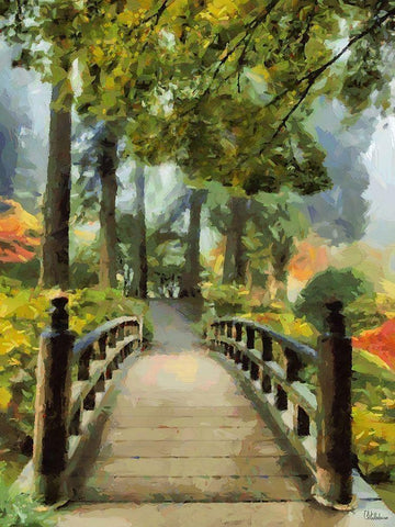 Wooden Bridge in the Park Black Ornate Wood Framed Art Print with Double Matting by Medeiros, Celito
