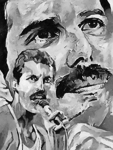 Freddie BW Black Ornate Wood Framed Art Print with Double Matting by Medeiros, Celito