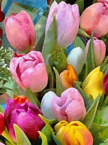 Many Tulips White Modern Wood Framed Art Print with Double Matting by Medeiros, Celito