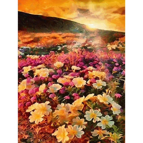 Sunset with Pink Flowers II White Modern Wood Framed Art Print by Medeiros, Celito