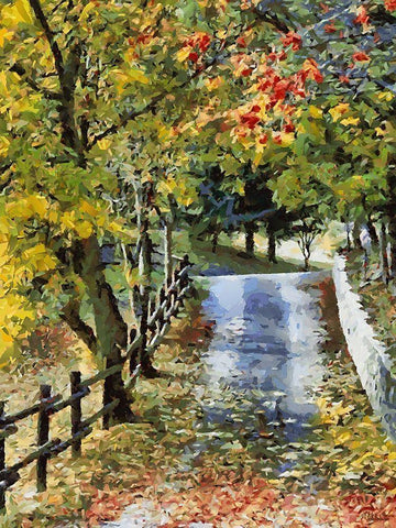 Autumn Way V White Modern Wood Framed Art Print with Double Matting by Medeiros, Celito