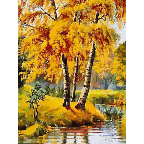 Three Birches Black Modern Wood Framed Art Print by Medeiros, Celito