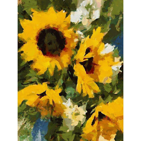 Sunflowers White Modern Wood Framed Art Print by Medeiros, Celito