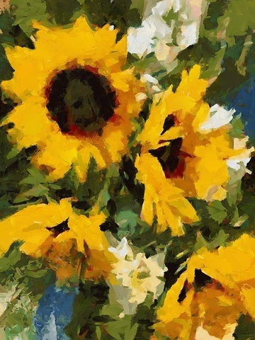 Sunflowers White Modern Wood Framed Art Print with Double Matting by Medeiros, Celito