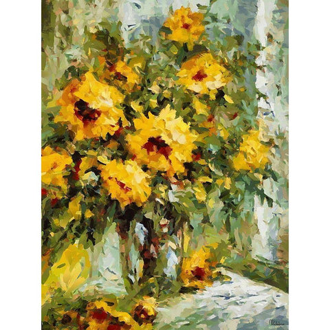 Sunflowers in Vase Gold Ornate Wood Framed Art Print with Double Matting by Medeiros, Celito