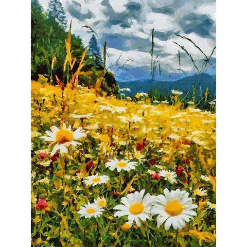 Meadow with Daisies I Gold Ornate Wood Framed Art Print with Double Matting by Medeiros, Celito