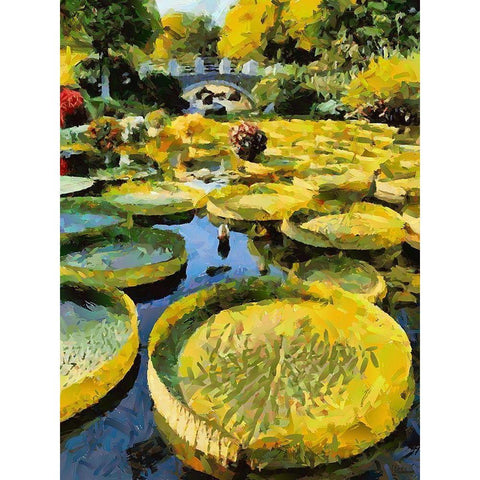 Big green Leaves II Gold Ornate Wood Framed Art Print with Double Matting by Medeiros, Celito