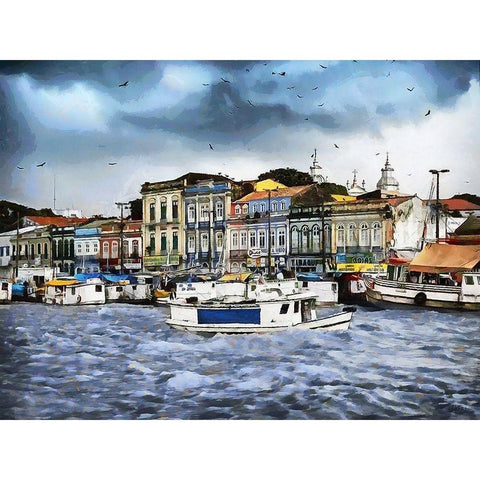 Small Harbour Black Modern Wood Framed Art Print with Double Matting by Medeiros, Celito