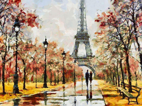 A Walk in Paris White Modern Wood Framed Art Print with Double Matting by Medeiros, Celito