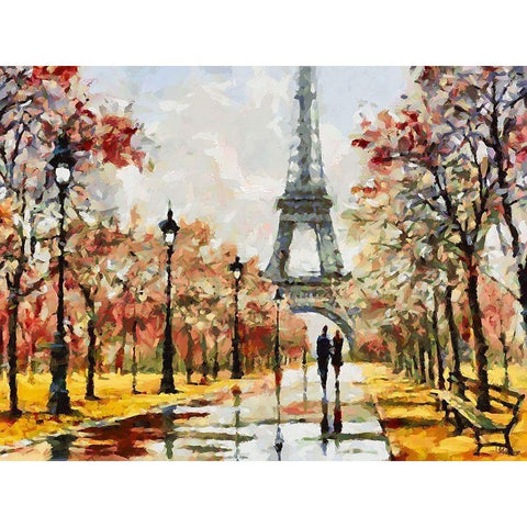 A Walk in Paris Black Modern Wood Framed Art Print with Double Matting by Medeiros, Celito