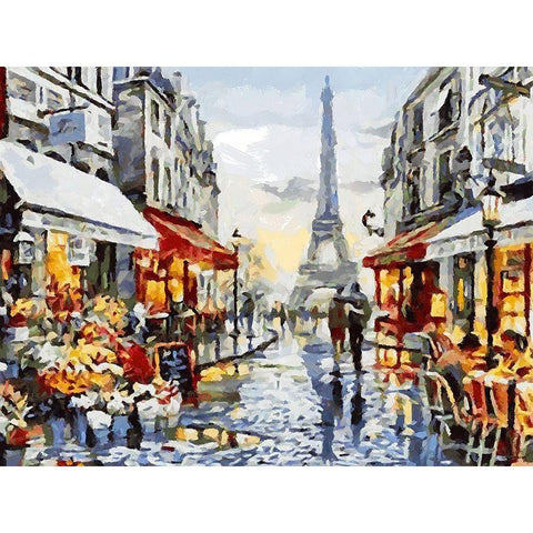 Eiffel Tower with Restaurants Black Modern Wood Framed Art Print with Double Matting by Medeiros, Celito